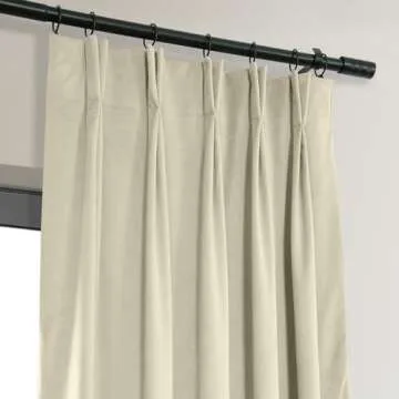 HPD Half Price Drapes Velvet Blackout Curtains/Drapes - 108 Inches Long 1 Panel Blackout Curtain Signature Pleated for Living Room & Bedroom - 25W X 108L, Ecru