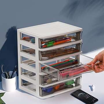 DEAYOU Small Storage Bin, Plastic Organizer, Storage Bin Container with Drawers for Desk, Accessory, Stationery