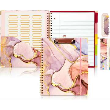 5 Subject College Ruled Spiral Notebook - 8.5x11 Hard Cover, Pink