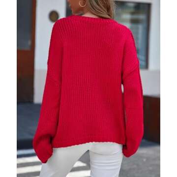 Saodimallsu Womens Bow Sweater Chunky Knit Crew Neck Long Sleeve Y2k Drop Shoulder Pullover Jumpers Red