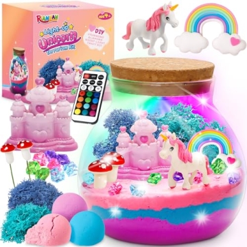 RIANEAN Light-up Unicorn Terrarium Kit for Kids, Unicorn Gifts for Girls Age 5-7, DIY Unicorn Arts &...