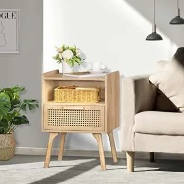 Lerliuo Rattan Nightstand for Small Spaces and Bedrooms
