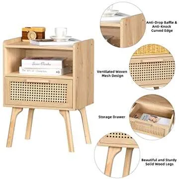 Lerliuo Rattan Nightstand for Small Spaces and Bedrooms