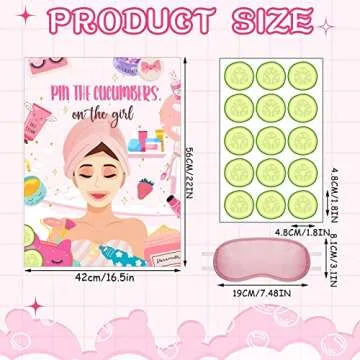 Ireer 38 Pieces Spa Party Games Pin The Cucumbers on The Girl Spa Stickers Poster with Blindfolds Sp...