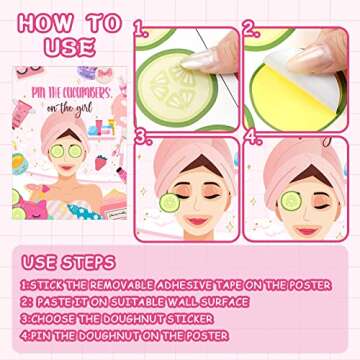 Ireer 38 Pieces Spa Party Games Pin The Cucumbers on The Girl Spa Stickers Poster with Blindfolds Spa Game Makeup Party Decorations for Kids Girl Women Spa Birthday Party Supplies Decorations