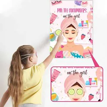 Ireer 38 Pieces Spa Party Games Pin The Cucumbers on The Girl Spa Stickers Poster with Blindfolds Spa Game Makeup Party Decorations for Kids Girl Women Spa Birthday Party Supplies Decorations