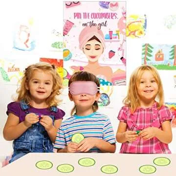 Ireer 38 Pieces Spa Party Games Pin The Cucumbers on The Girl Spa Stickers Poster with Blindfolds Spa Game Makeup Party Decorations for Kids Girl Women Spa Birthday Party Supplies Decorations