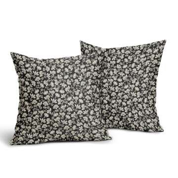 Black Brown Daisy Floral Block Print Pillow Covers 18X18 Inch Vintage Flowers Decorative Square Pill...