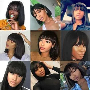 Luxury Short Bob Wig - SQPLXK Human Hair with Bangs