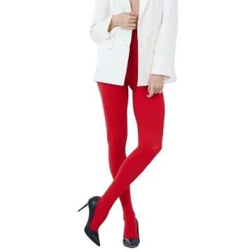 CozyWow Women's 80D Soft Solid Color Semi Opaque Footed Tights High Waist Womens Tights(L-XL, Red)