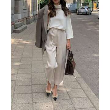 Coutgo Women's Bow Tie Slingback Pumps Pointed Toe Kitten Low Heel Patchwork Dress Heeled Sandals, Beige, Size 8