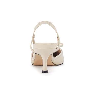 Coutgo Women's Bow Tie Slingback Pumps Pointed Toe Kitten Low Heel Patchwork Dress Heeled Sandals, Beige, Size 8