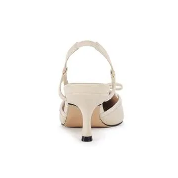 Coutgo Women's Bow Tie Slingback Pumps Pointed Toe Kitten Low Heel Patchwork Dress Heeled Sandals, Beige, Size 8