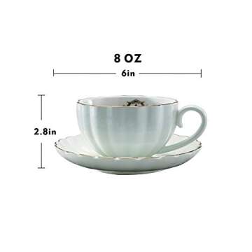 Heasa Porcelain British Royal Series Singel Tea Coffee Cup with Saucer, 8 Ounce Cappuccino cup, Latt...