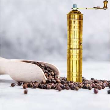 Handmade Brass 9 Inch Manual Coffee Grinder Large Pepper Mill With Handle Proper For Fresh Coffee Bean Peppercorn Grinder Brass Handle Crank With Giant Fine Refillable Grind For Flavor Turkish Style