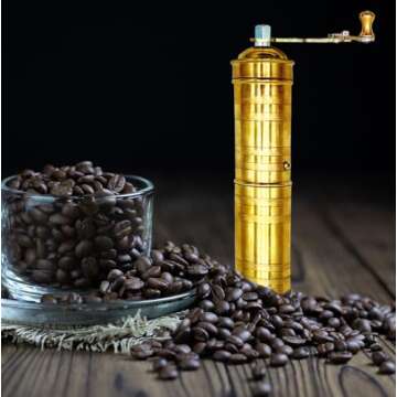 Handmade Brass 9 Inch Manual Coffee Grinder Large Pepper Mill With Handle Proper For Fresh Coffee Bean Peppercorn Grinder Brass Handle Crank With Giant Fine Refillable Grind For Flavor Turkish Style
