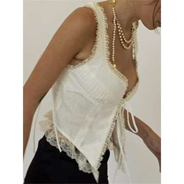 Alyweatry Women Cute Sleeveless Lace-Up Cardigan Cami Top Spaghetti Strap Floral/Patchwork Crop Top ...