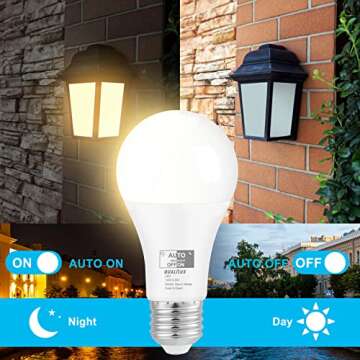 Qualilux Dusk to Dawn Light Bulbs Outdoor 850 Lumen, 60W Equivalent, Warm White 3000K, LED 9.5W, A19...