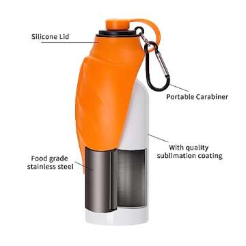 PYD Life Sublimation Dogs Pets Water Bottle 20 OZ White with Silicone Lid and Carabiner Stainless Steel Single Wall Water Bottles for Tumbler Heat Press Sublimation Oven Printing (Orange Lids)