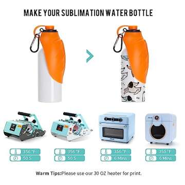 PYD Life Sublimation Dogs Pets Water Bottle 20 OZ White with Silicone Lid and Carabiner Stainless Steel Single Wall Water Bottles for Tumbler Heat Press Sublimation Oven Printing (Orange Lids)