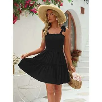 Ailsi Black Sundresses for Women 2023 Casual Smocked Sleeveless Graduation Cowgirl Knee Length Summer Sun Dress Mini(Small,Black)