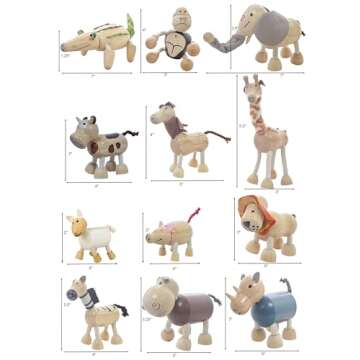 TEKOR Bendable Wooden Animal Toys (Set of 12) | Ages 3 & up | Fun & Posable Animals for Toddlers | Preschool Montessori Toys | Smooth Natural Wood | Endless Play for Girls & Boys