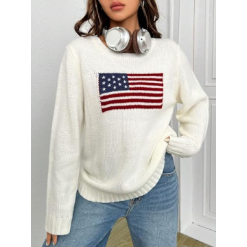 Stylish SweatyRocks Women's Flag Pattern Sweater for Casual Wear