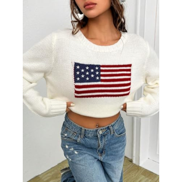 Stylish SweatyRocks Women's Flag Pattern Sweater for Casual Wear