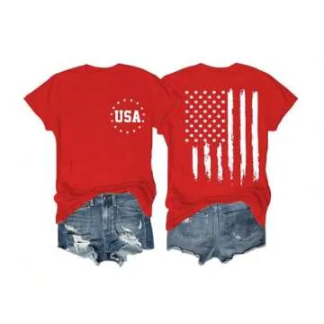 Women's 4th of July Outfits USA Shirt Memorial Day Red White and Blue Patriotic Shirts American Flag...