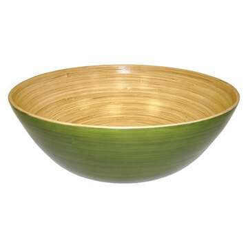 Simply Bamboo Green Glossy Celadon Bamboo Wood Serving Bowl | Eco-Friendly Dinnerware | Serving Bowl...