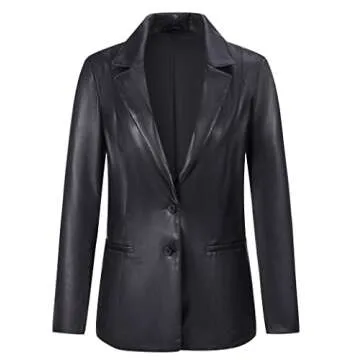 RISISSIDA Women Faux Leather Blazer Jacket Vegan Pleather Coat Black M