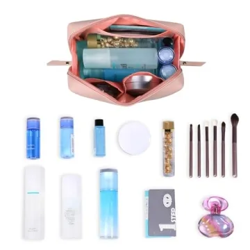 Stylish PU Leather Makeup Bag Organizer for Travel & Makeup