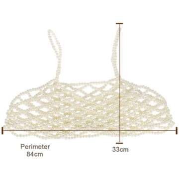Women Sexy Pearls Beaded Cami Top Pearl Crop Top Spaghetti Strap Bra Cover up Top Tank Top Party Streetwear (One Size, Style-B)