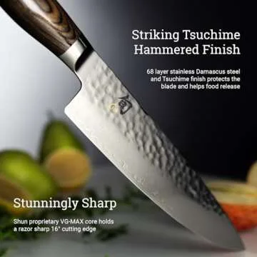 Shun Premier 8" Chef's Knife, Handcrafted Japanese Kitchen Knife for Professional and Home Chefs, VG-MAX Core with Damascus Stainless Steel Cladding, Pakkawood Handle