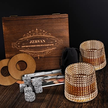 Whiskey Glasses and Stones Gift Set with Free Tongs Pouch Coasters, Men Gifts for Fathers Dad Husban...