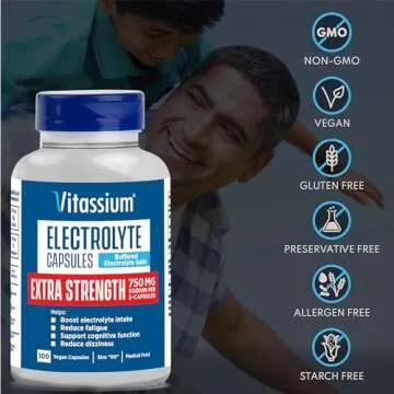 Vitassium Extra Strength Electrolyte Capsules, 750mg of Sodium for The Management of POTS and High Sodium Diets, Unflavored, 100 Salt Pills (Size 00)