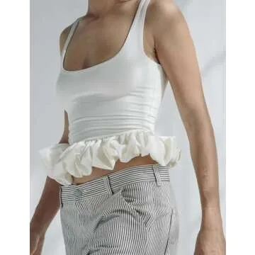 Yimoon Sleeveless Ruffle Hem Crop Tank Top for Women Summer 2024