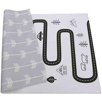 Baby Care Play Mat (Medium, Nordic Trails - Morning Fog Arrows) 73’’ x 49’’ Original One-Piece Reversible Rollable Waterproof Play Mat for Infants, Babies, Toddler, and Kids