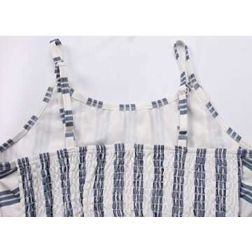 PerZeal Women's Sexy Sleeveless Spaghetti Strap Floral Jumpsuits Casual Wide Leg Long Pants Rompers Ladies Outfits Grey Strip Medium