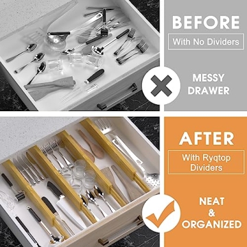 Bamboo Drawer Dividers for Easy Home Organization 4-Pack