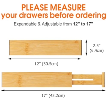 Bamboo Drawer Dividers for Easy Home Organization 4-Pack