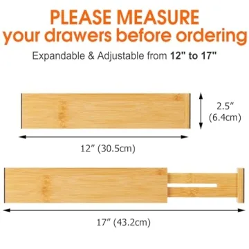 Bamboo Drawer Dividers for Easy Home Organization 4-Pack