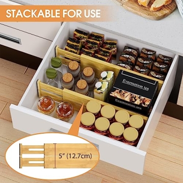 Bamboo Drawer Dividers for Easy Home Organization 4-Pack