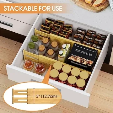 Bamboo Drawer Dividers for Easy Home Organization 4-Pack