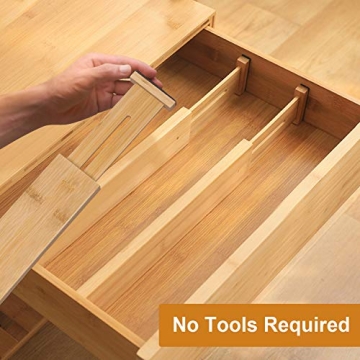 Bamboo Drawer Dividers for Easy Home Organization 4-Pack