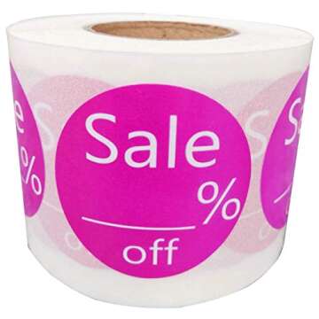 1.5 Inch Pink Sale % Off Round Price Paper Sticker Labels - 500 Labels/Roll for Retail Store Promoti...