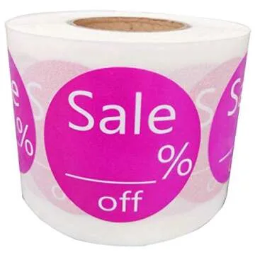 1.5 Inch Pink Sale % Off Round Price Paper Sticker Labels - 500 Labels/Roll for Retail Store Promoti...