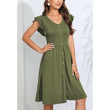 Lamilus Summer Casual Ruffle Sleeve V-Neck A-Line Dress