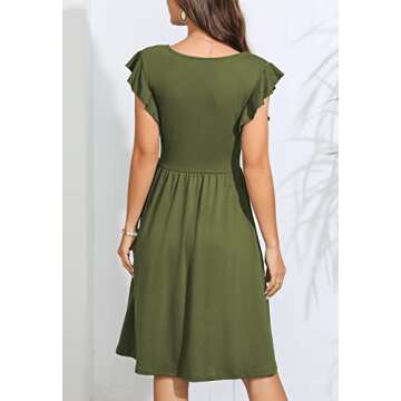 Lamilus Summer Casual Ruffle Sleeve V-Neck A-Line Dress