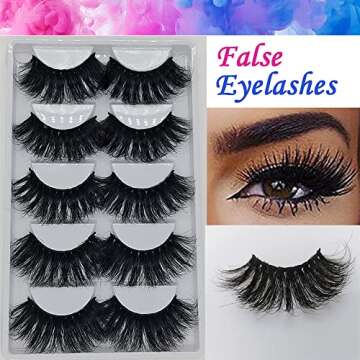 5 Pairs 3D Mink Lashes Natural Fluffy False Eyelashes 25mm Long Strip Lashes Handmade Cruelty-Free F...
